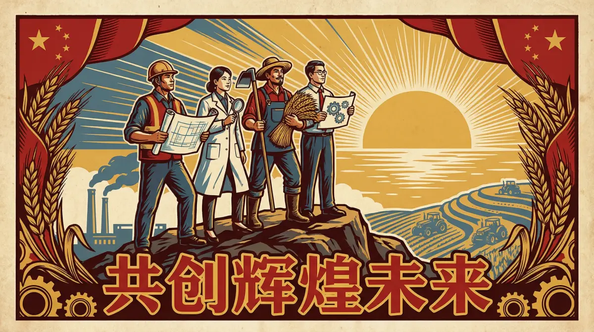 劳动者群像宣传画 - 吃瓜网 共创辉煌